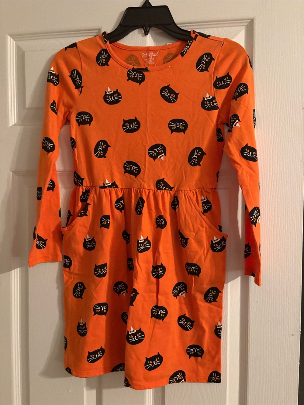 Cat & Jack Orange Long-Sleeve Halloween Cat Pocket Dress